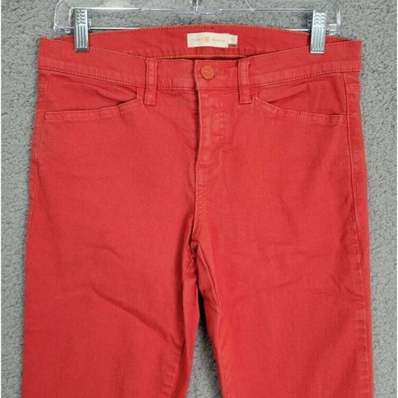 TORY BURCH Size 29 Jasper Red Emmy Ankle Snap Button Cuffs Skinny Jeans - Picture 2 of 12